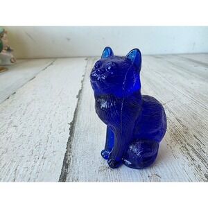 Vintage mosser blue cobalt cat kitten glass mini figurine statue decor